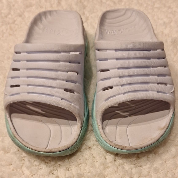 women Hoka One One White and Green Slide Sandals Size 10W - Picture 1 of 3